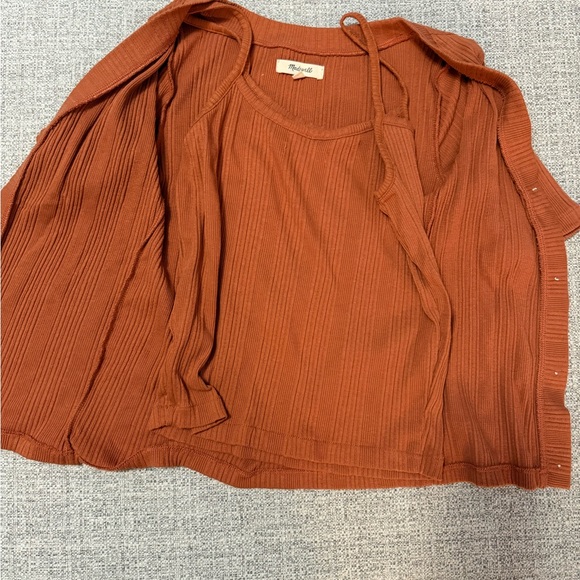 Madewell Rust Ribbed Short-Sleeve Button Cardigan Set - Picture 2 of 8